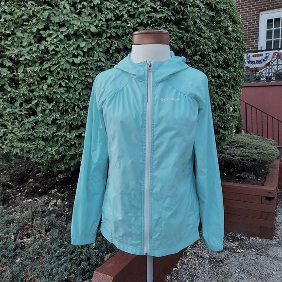 Columbia Girl's Nylon Windbreaker Rain Jacket Full Zip Lightweight Travel - Picture 2 of 14
